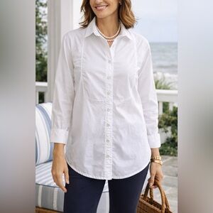 Ann Everett Womens Tunic Blouse Sz L White Cotton Lagenlook Minimalist Coastal